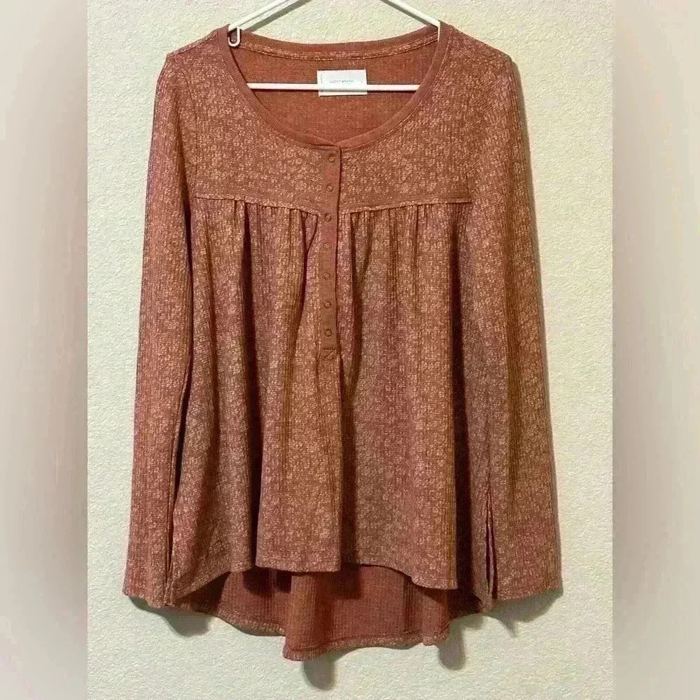 Lucky Brand Babydoll Top Cottagecore Floral Twilight Boho Small Hi Low Thermal